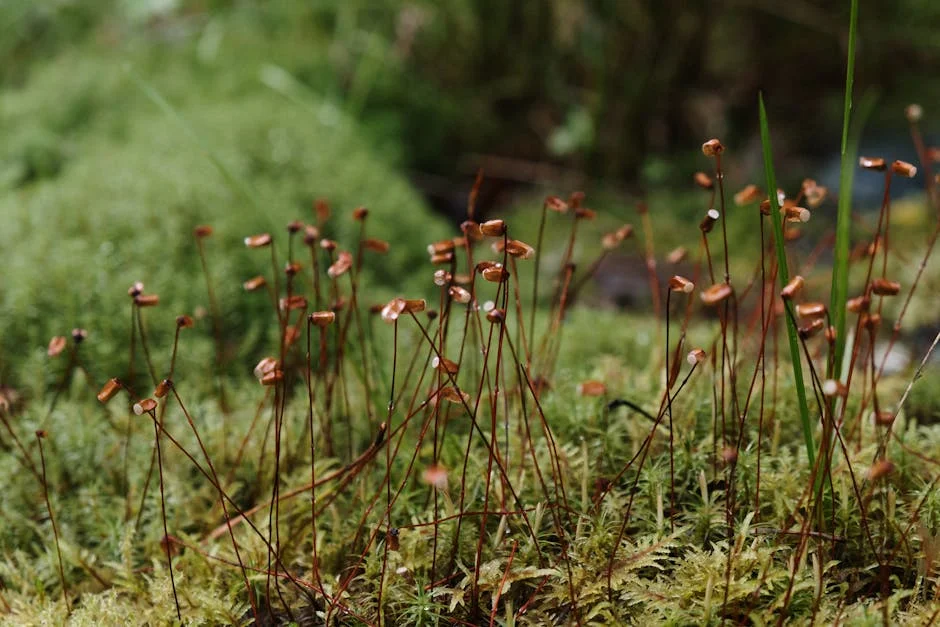 Close-up of lush moss and sporophytes captured in a vibrant natural habitat.