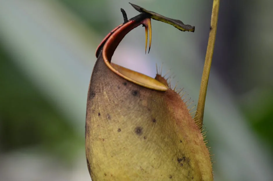 Detailed shot of an insectivorous Nepenthes bicalcarata in its natural habitat.