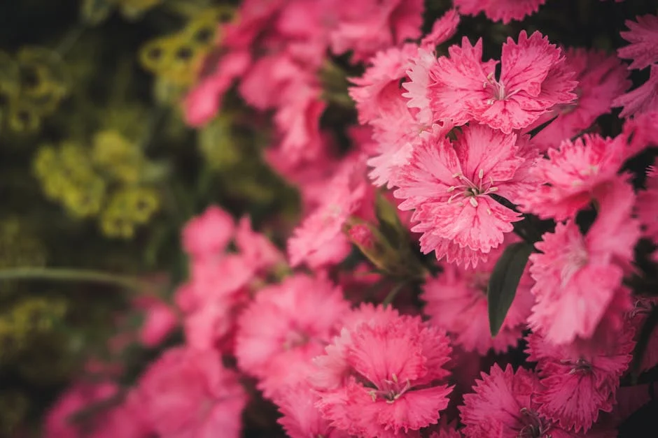 Close-up of vibrant pink Dianthus flowers in full bloom with selective focus.