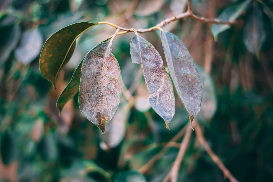 Close-up image of dry leaves on a branch, capturing the essence of fall with detailed textures and natural colors.