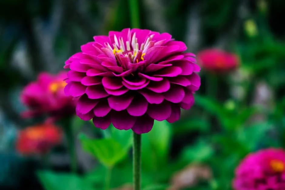 A striking close-up of a pink dahlia flower with lush greenery in the background.