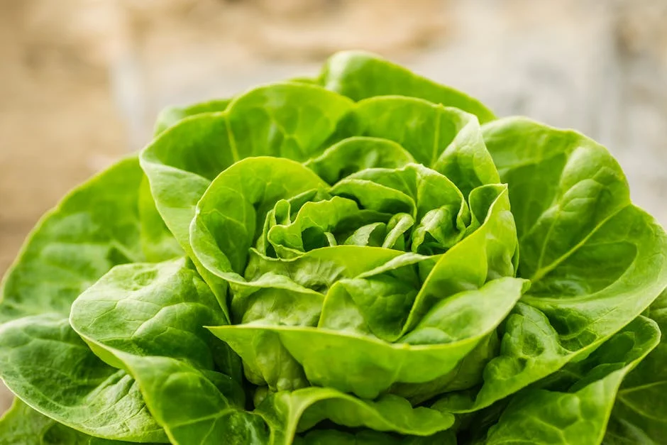 Close-up of vibrant green lettuce leaves, highlighting freshness and health.