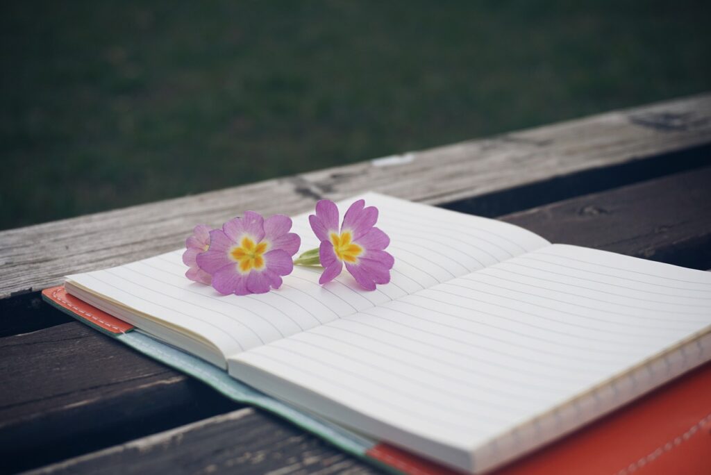 bench, flower, notebook, pen, wooden, notepad, wooden table, lifestyle, modern, creative, white, flora, plant, spring, note, decoration, environment, life, natural, decorative, flower background, beautiful flowers, flower wallpaper, nature, garden