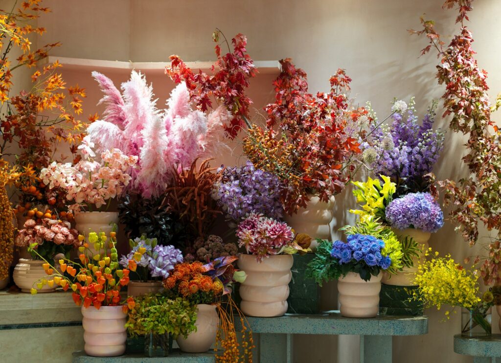 A group of potted plants sitting on top of a table