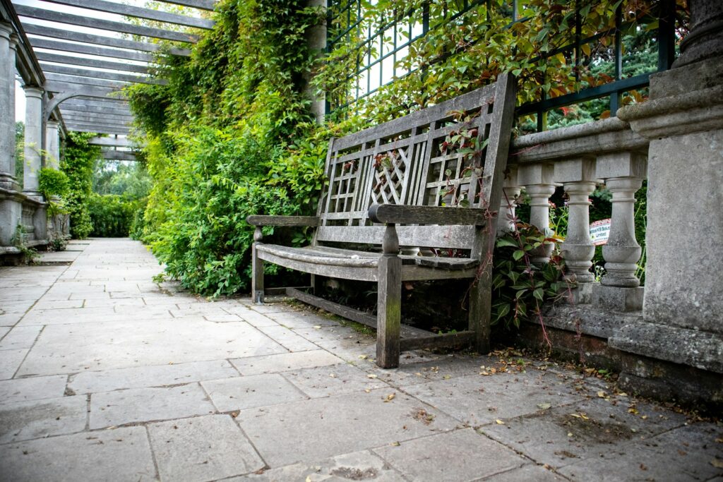 a bench sits unoccupied