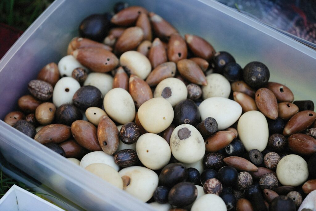 a container filled with lots of different types of nuts