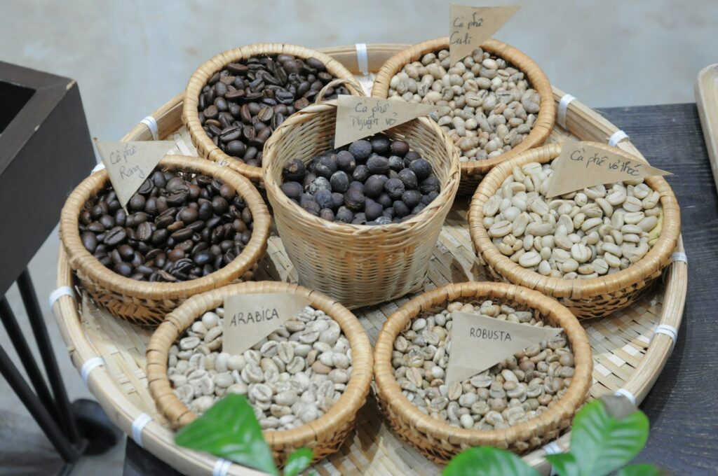 a bunch of beans in a basket on a table