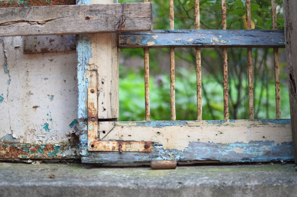 blue and white wooden window frame