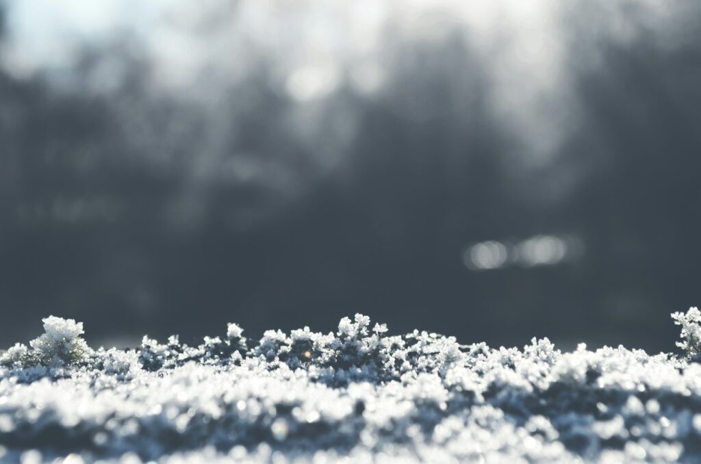 a close up of snow on the ground