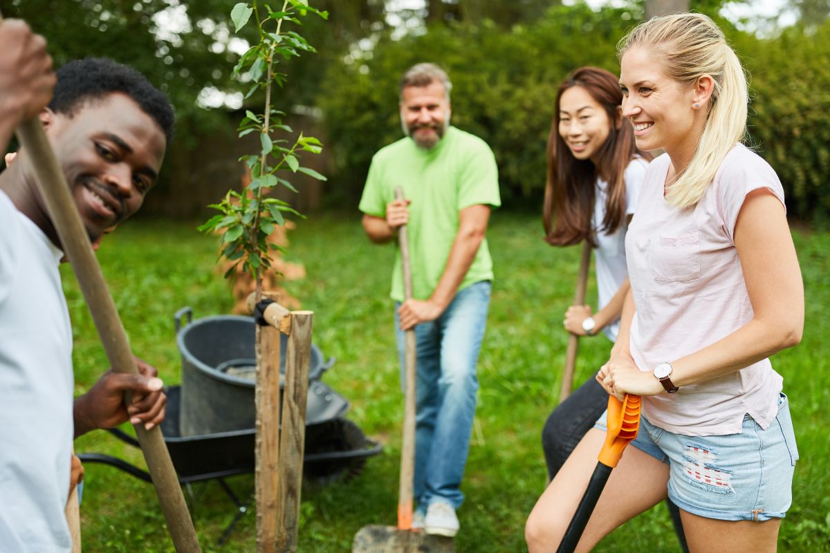 people gardening together