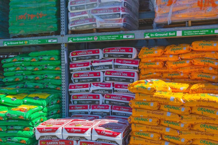 A variety of potting mixes at a store